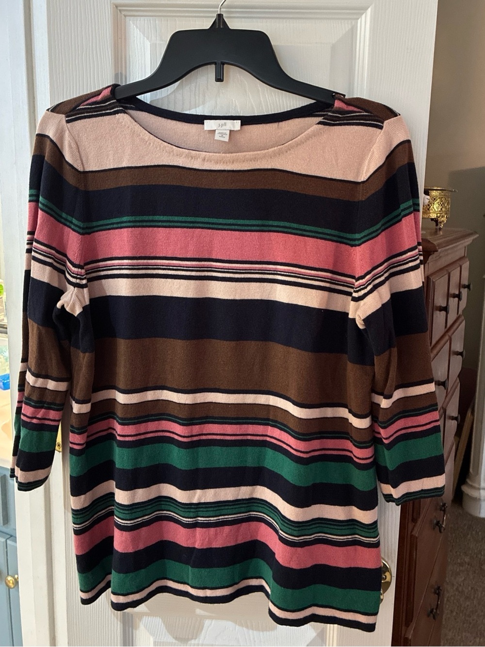 J Jill Breton Stripe Fine Guage Cotton Rayon Sweater SZ M